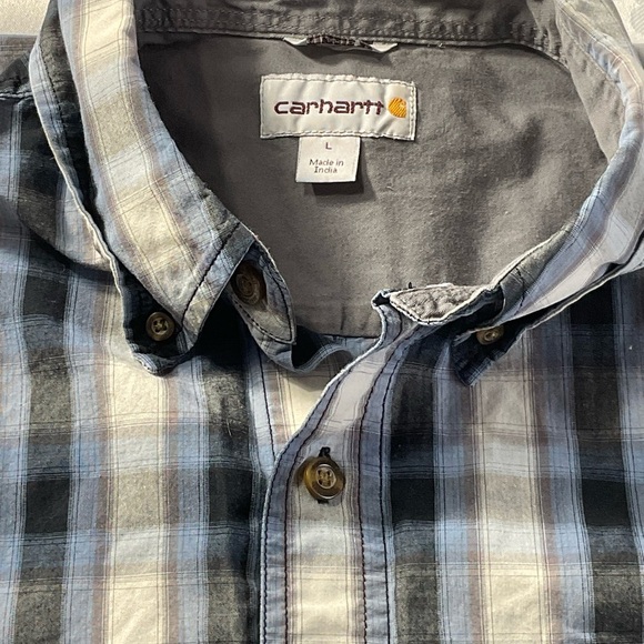 Carhartt Blue Plaid Button Down Short Sleeve Shirt Men’s Size Large - Picture 5 of 9